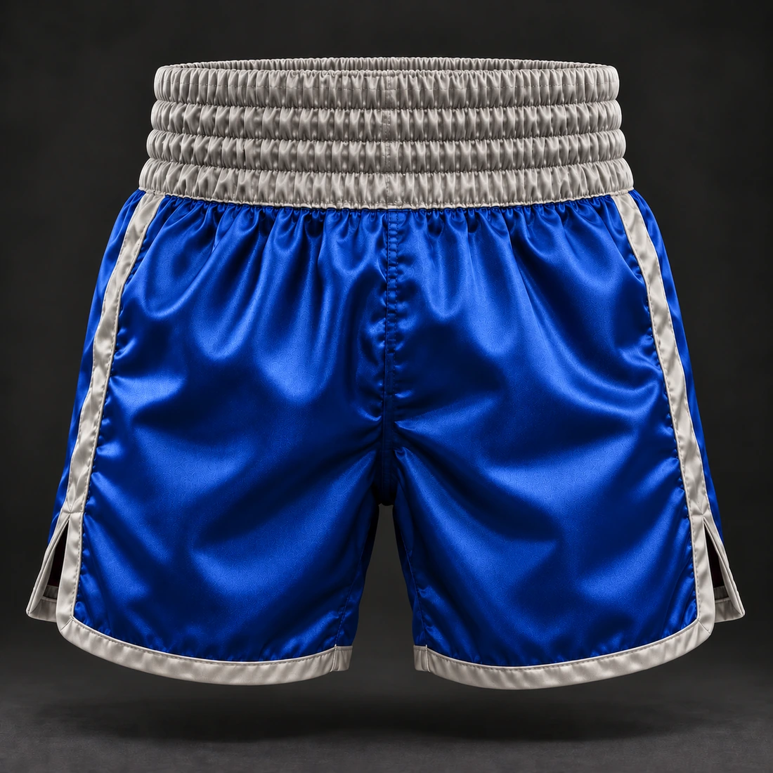Heritage Satin Boxing Shorts — Cobalt / Steel — Back view (AI demo concept)