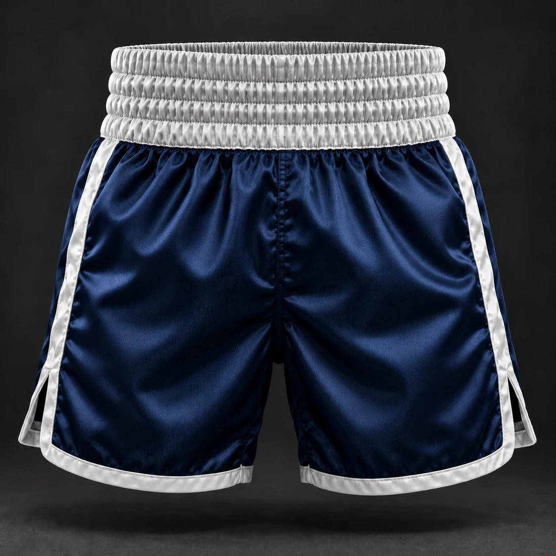 Heritage Satin Boxing Shorts — Midnight / Ice — Back view (AI demo concept)