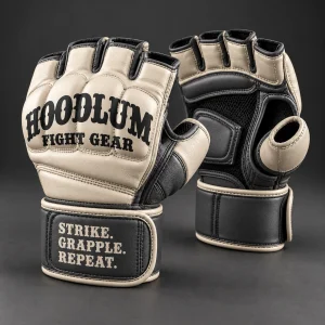 Hybrid Training Gloves — Bone / Graphite — Three-quarter view (AI demo concept)