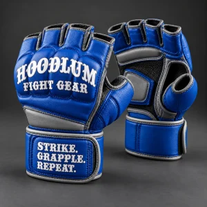 Hybrid Training Gloves — Cobalt / Steel — Three-quarter view (AI demo concept)