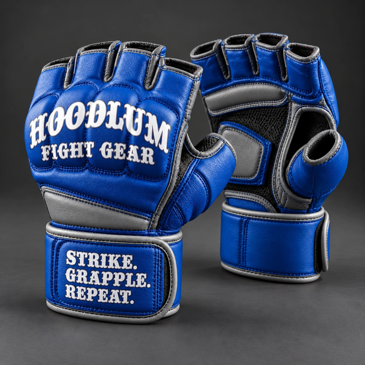 Hybrid Training Gloves — Cobalt / Steel — Three-quarter view (AI demo concept)