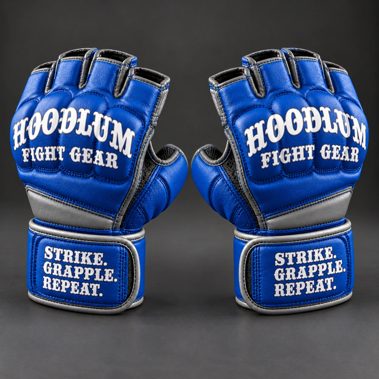 Hybrid Training Gloves — Cobalt / Steel — Opposite-side view (AI demo concept)