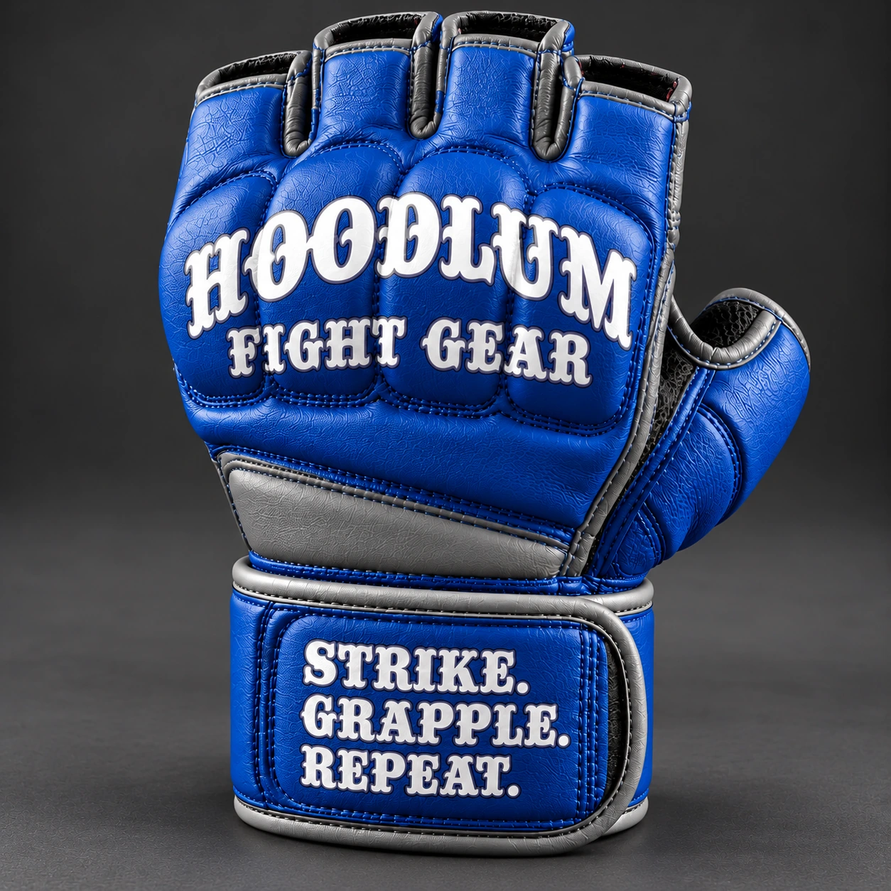 Hybrid Training Gloves — Cobalt / Steel — Branding detail (AI demo concept)
