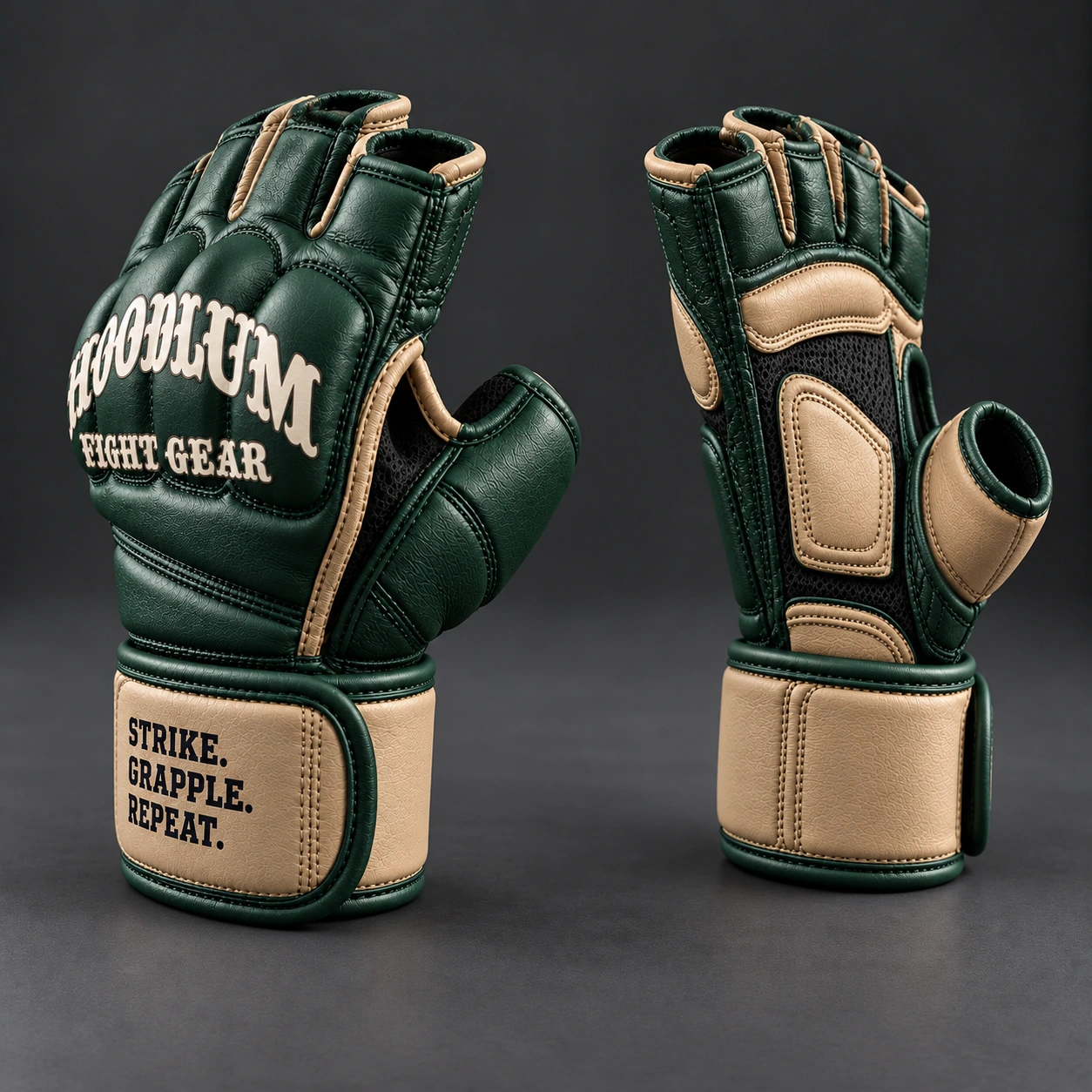 Hybrid Training Gloves — Forest / Sand — Opposite-side view (AI demo concept)
