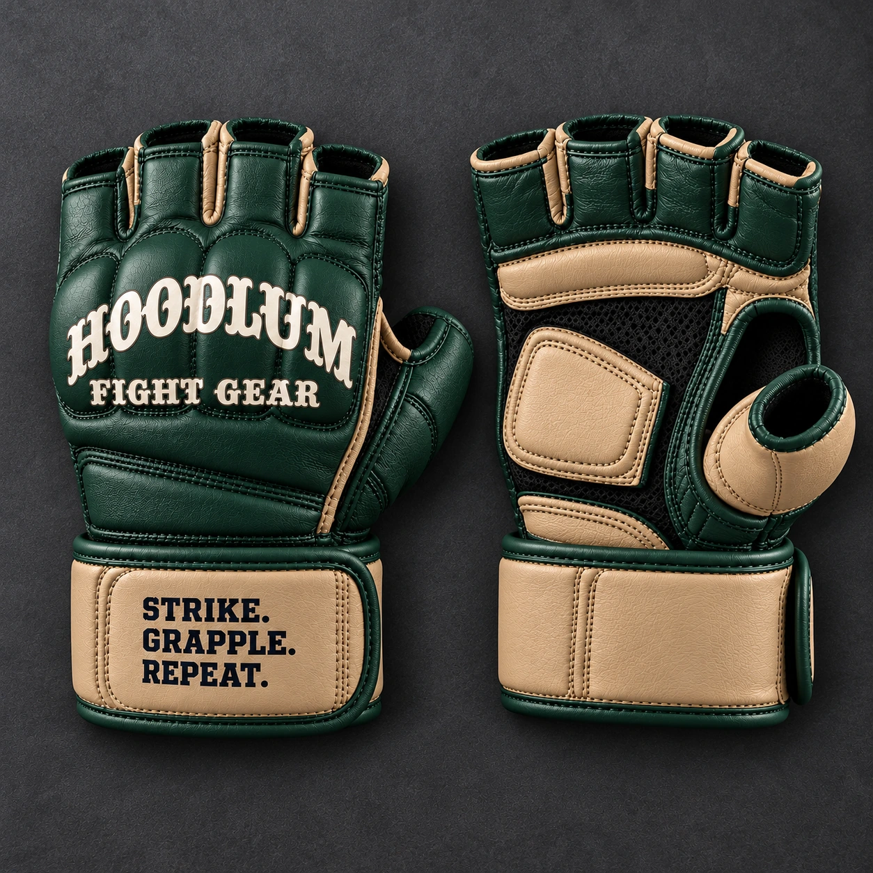 Hybrid Training Gloves — Forest / Sand — Top view (AI demo concept)