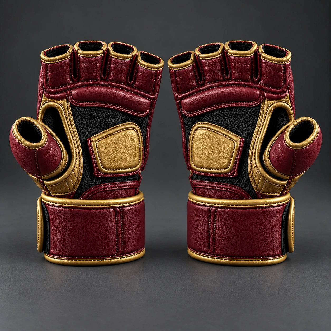 Hybrid Training Gloves — Oxblood / Brass — Rear view (AI demo concept)