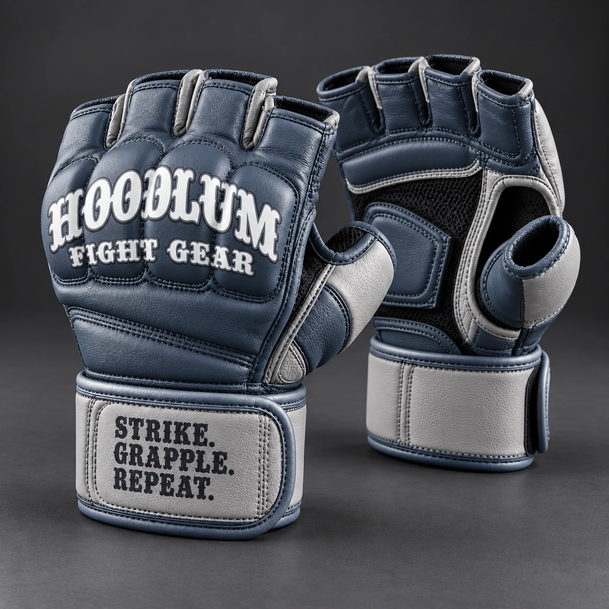 Hybrid Training Gloves — Slate / Glacier — Three-quarter view (AI demo concept)