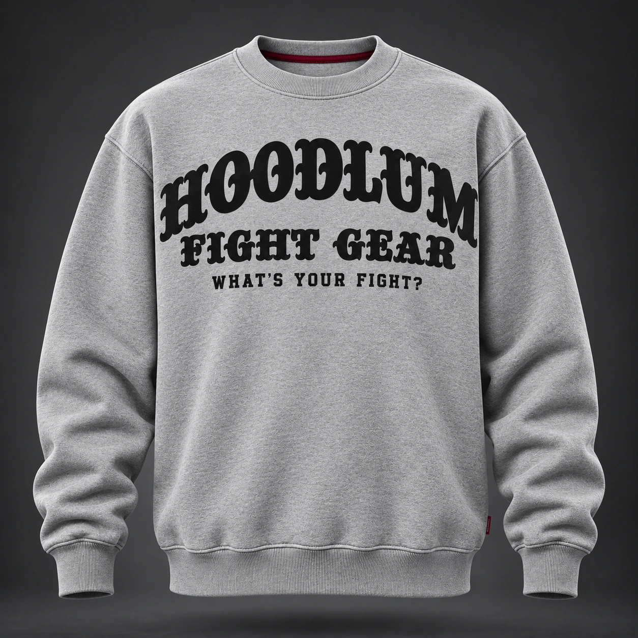 Identity Crewneck Sweatshirt — Ash / Burgundy — Front view (AI demo concept)