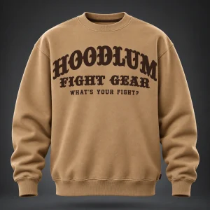 Identity Crewneck Sweatshirt — Camel / Espresso — Front view (AI demo concept)