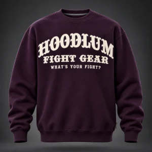 Identity Crewneck Sweatshirt — Plum / Pewter — Front view (AI demo concept)