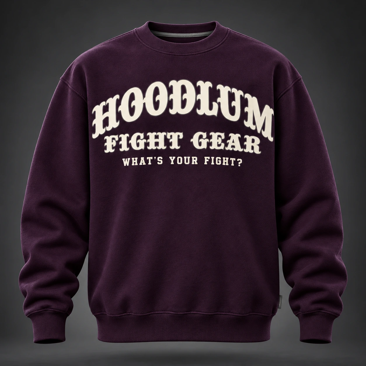 Identity Crewneck Sweatshirt — Plum / Pewter — Front view (AI demo concept)