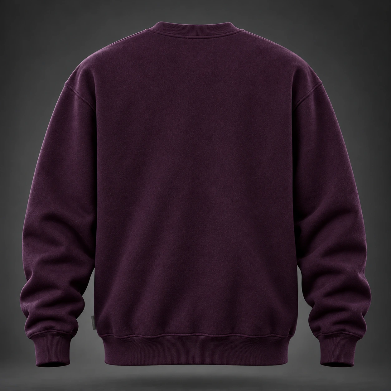 Identity Crewneck Sweatshirt — Plum / Pewter — Back view (AI demo concept)