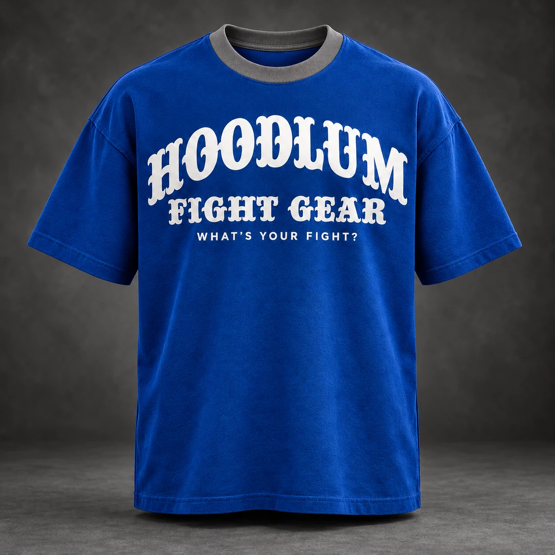 Identity Heavyweight Tee — Cobalt / Steel — Front view (AI demo concept)