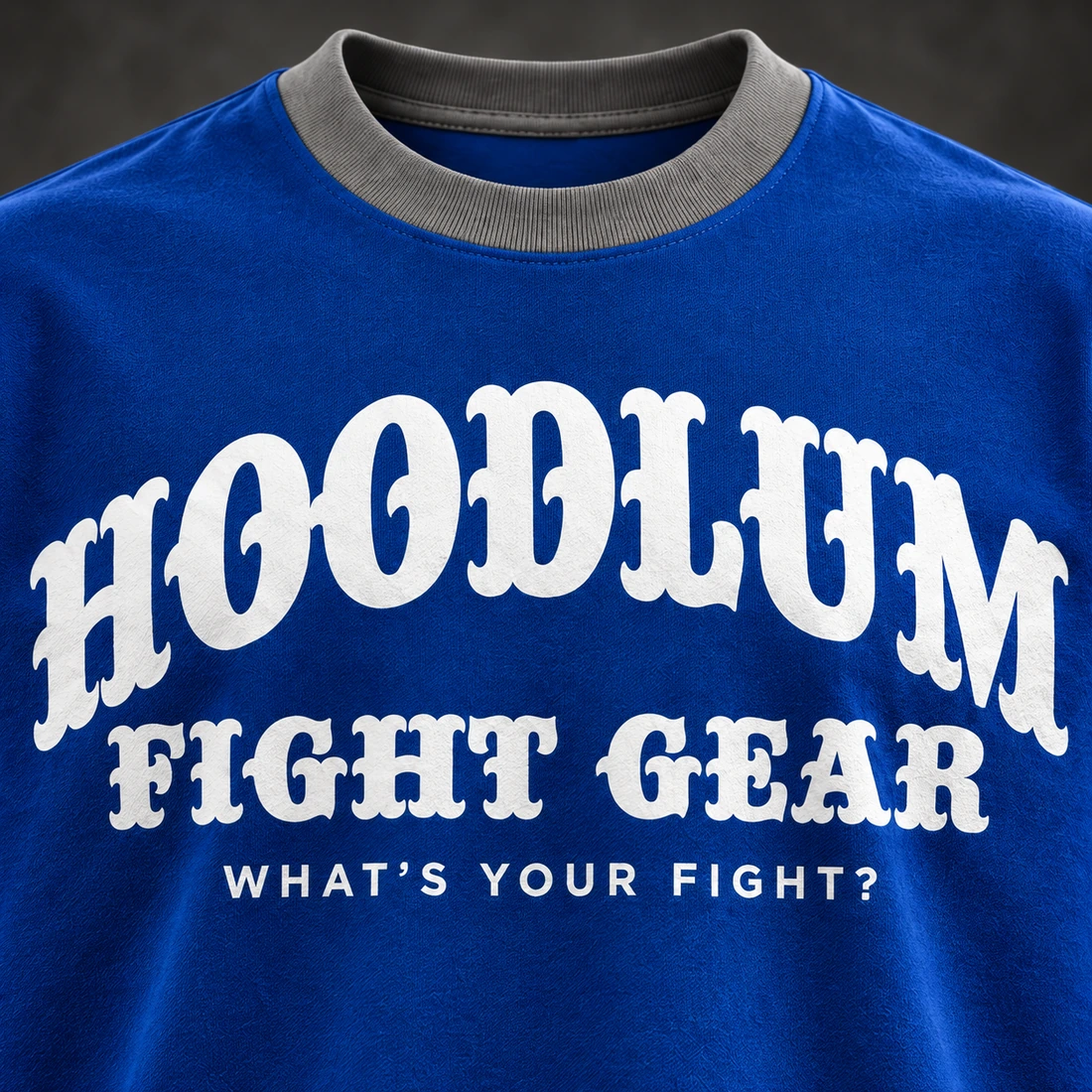 Identity Heavyweight Tee — Cobalt / Steel — Branding detail (AI demo concept)