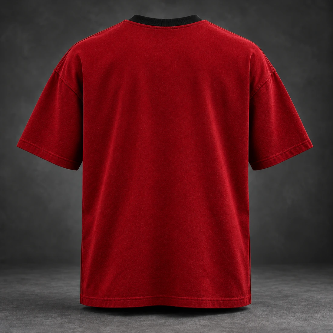 Identity Heavyweight Tee — Crimson / Onyx — Back view (AI demo concept)