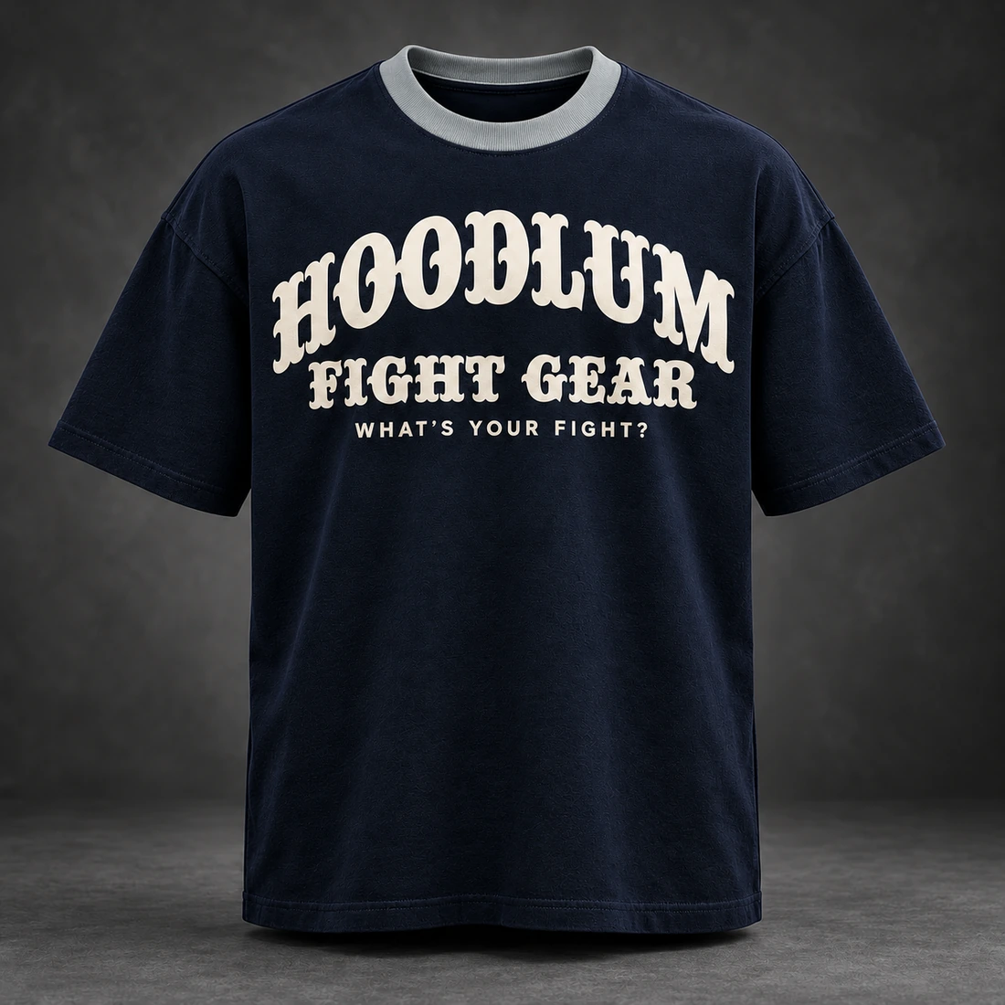 Identity Heavyweight Tee — Midnight / Ice — Front view (AI demo concept)