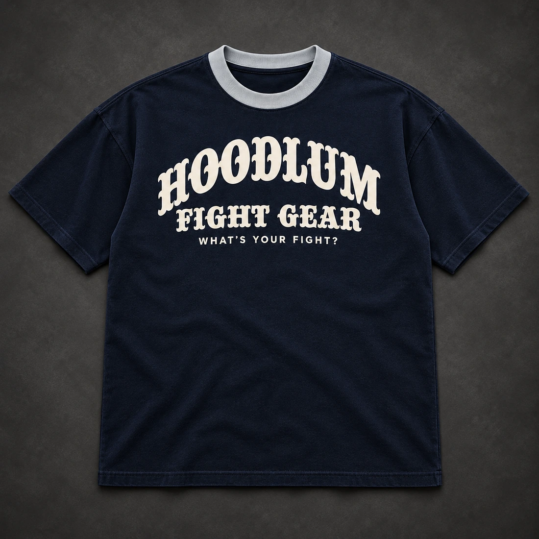 Identity Heavyweight Tee — Midnight / Ice — Flat-lay view (AI demo concept)