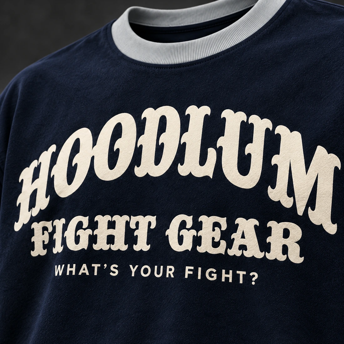 Identity Heavyweight Tee — Midnight / Ice — Branding detail (AI demo concept)