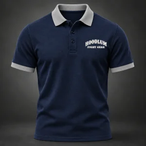 Identity Pique Polo — Midnight / Ice — Front view (AI demo concept)
