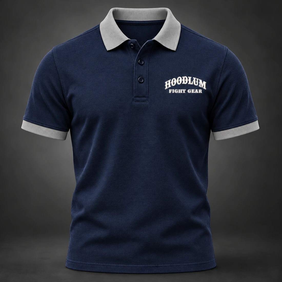 Identity Pique Polo — Midnight / Ice — Front view (AI demo concept)