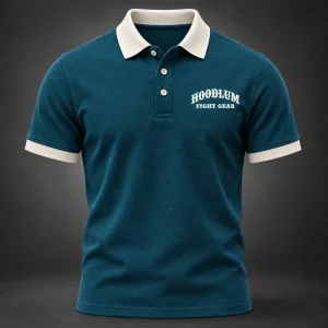 Identity Pique Polo — Petrol / Chalk — Front view (AI demo concept)