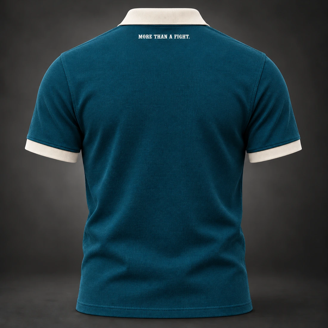 Identity Pique Polo — Petrol / Chalk — Back view (AI demo concept)