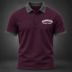 Identity Pique Polo — Plum / Pewter — Front view (AI demo concept)