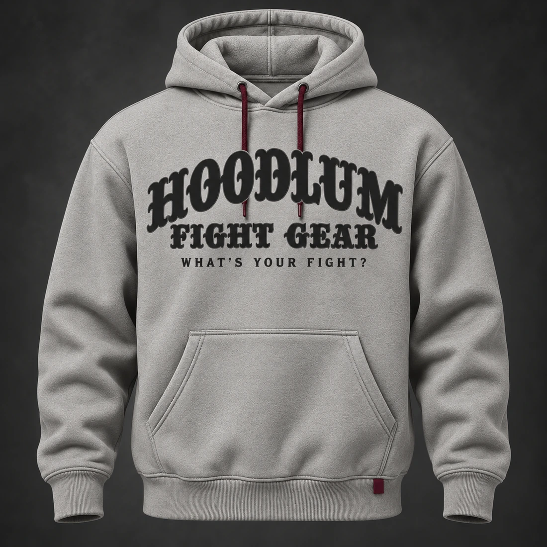 Identity Pullover Hoodie — Ash / Burgundy — Front view (AI demo concept)