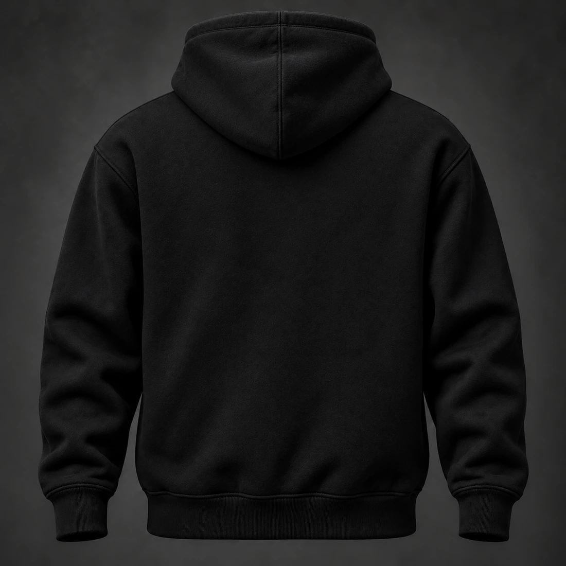 Identity Pullover Hoodie — Black / Copper — Back view (AI demo concept)