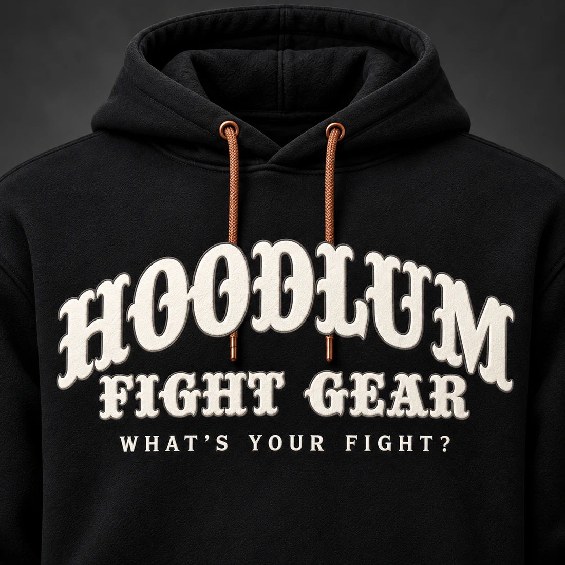 Identity Pullover Hoodie — Black / Copper — Branding detail (AI demo concept)
