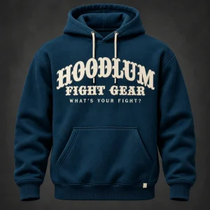 Identity Pullover Hoodie — Marine / Bone — Front view (AI demo concept)