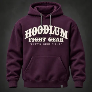 Identity Pullover Hoodie — Plum / Pewter — Front view (AI demo concept)