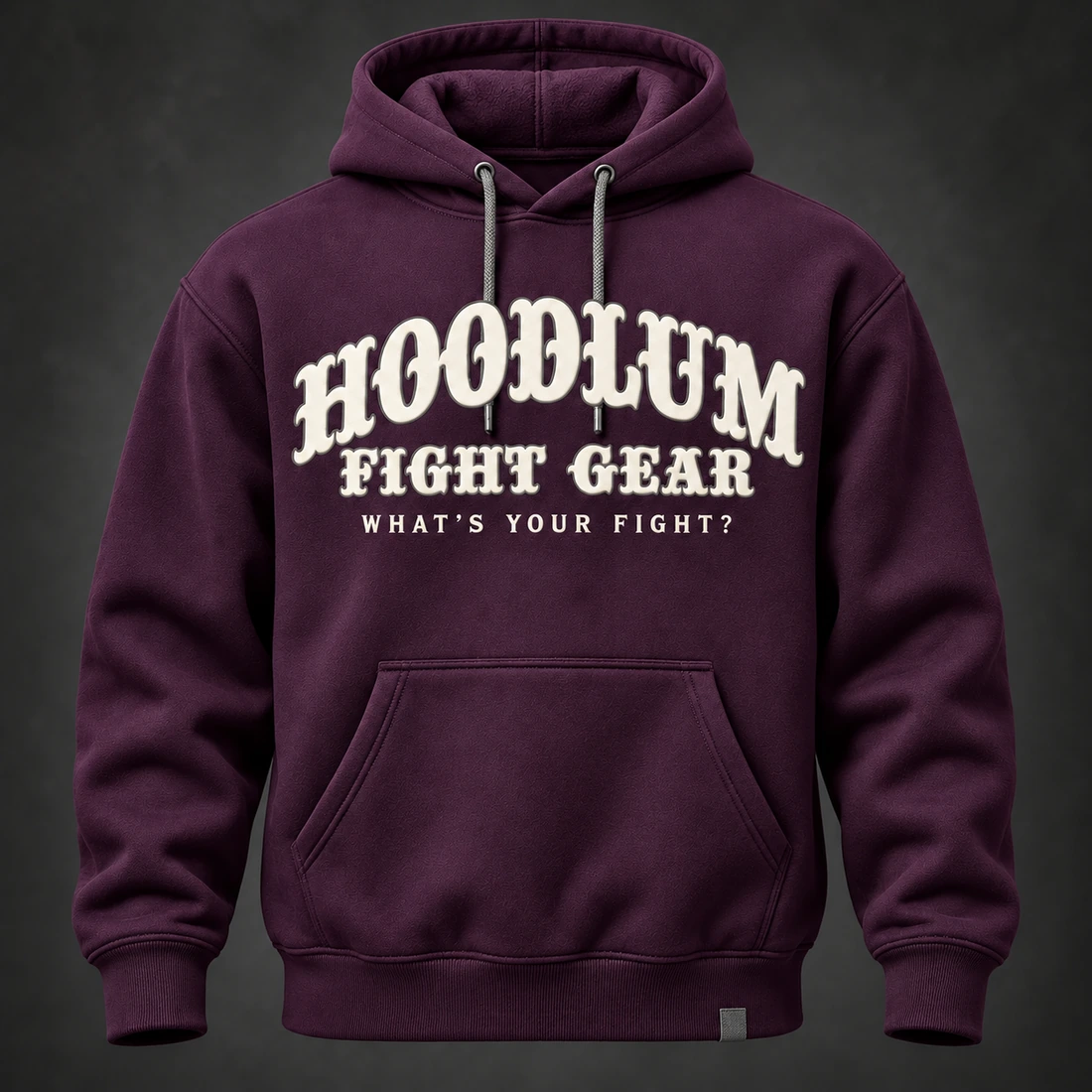 Identity Pullover Hoodie — Plum / Pewter — Front view (AI demo concept)