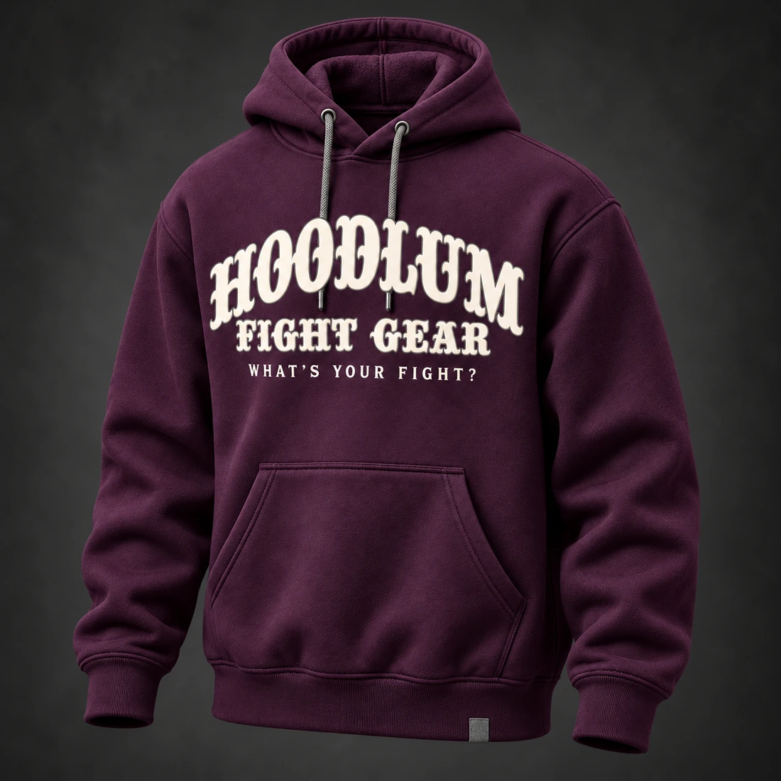 Identity Pullover Hoodie — Plum / Pewter — Three-quarter view (AI demo concept)