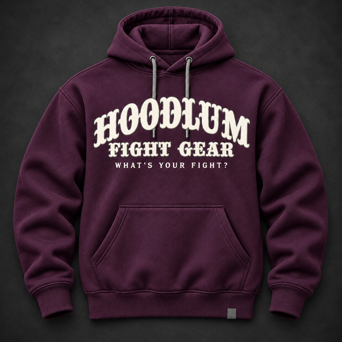 Identity Pullover Hoodie — Plum / Pewter — Flat-lay view (AI demo concept)