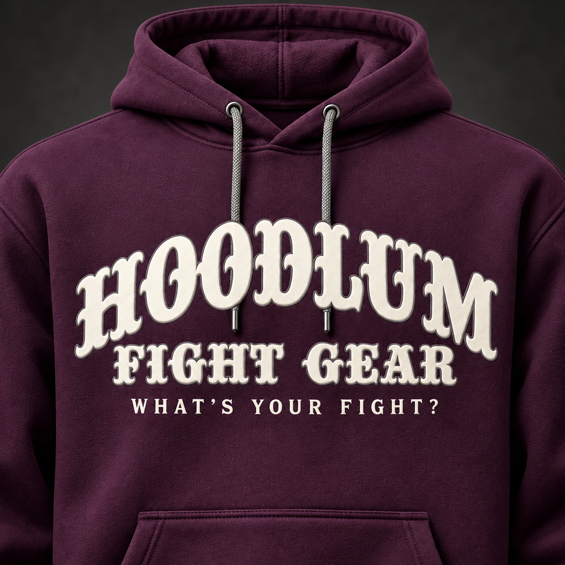 Identity Pullover Hoodie — Plum / Pewter — Branding detail (AI demo concept)