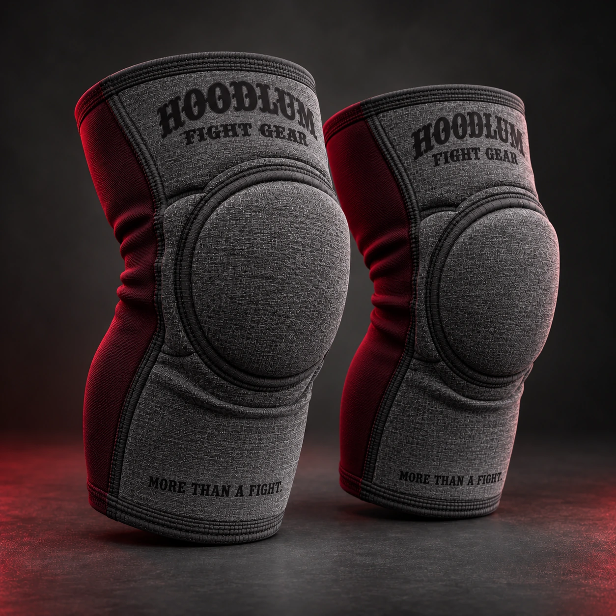 Knee Pads — Ash / Burgundy — Three-quarter view (AI demo concept)