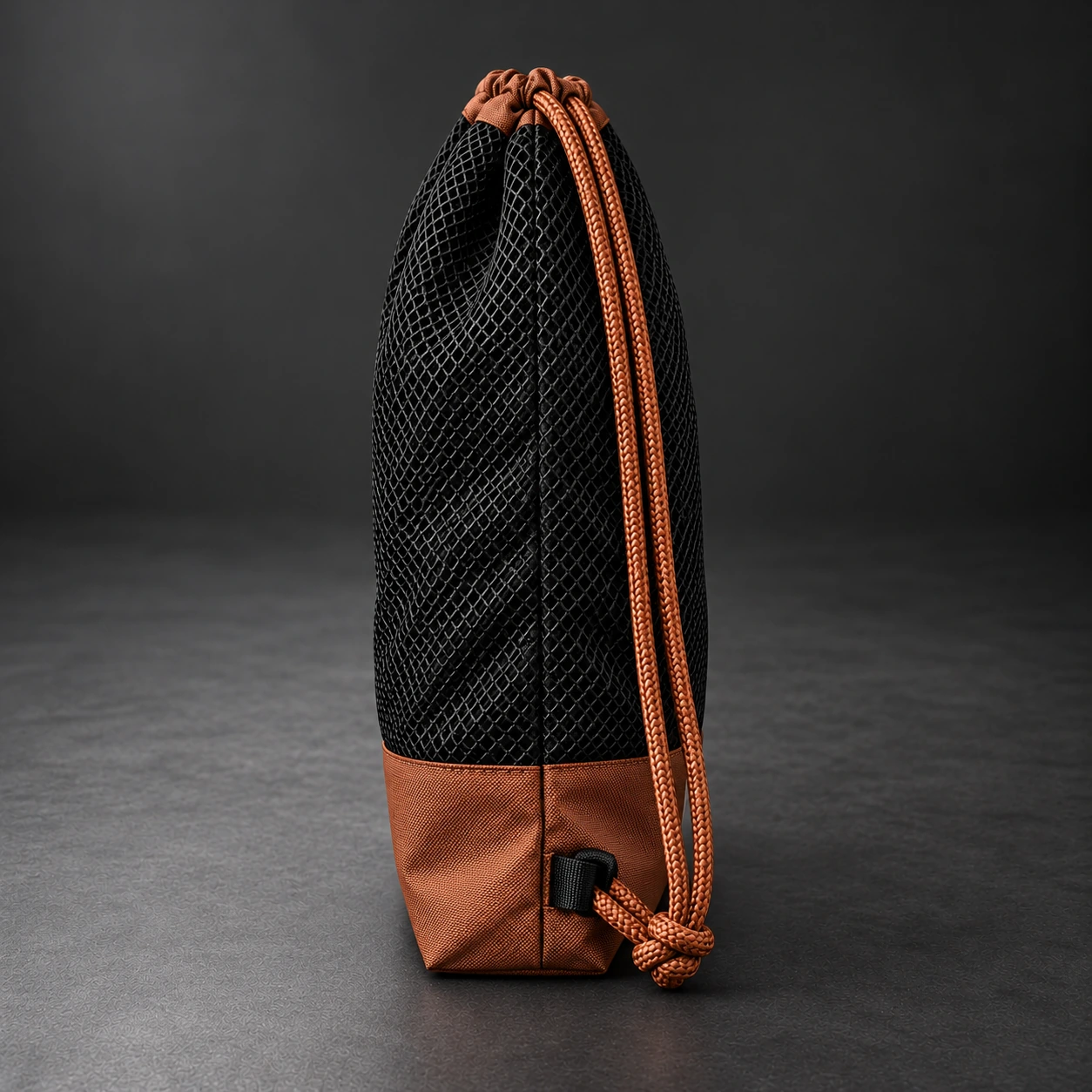Mesh Gear Bag — Black / Copper — Opposite-side view (AI demo concept)