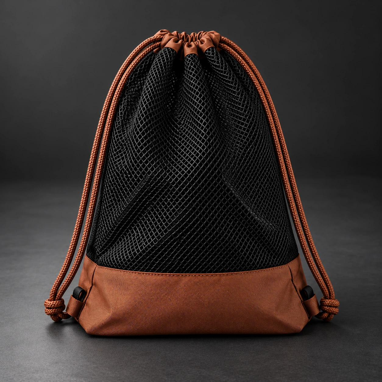 Mesh Gear Bag — Black / Copper — Rear view (AI demo concept)