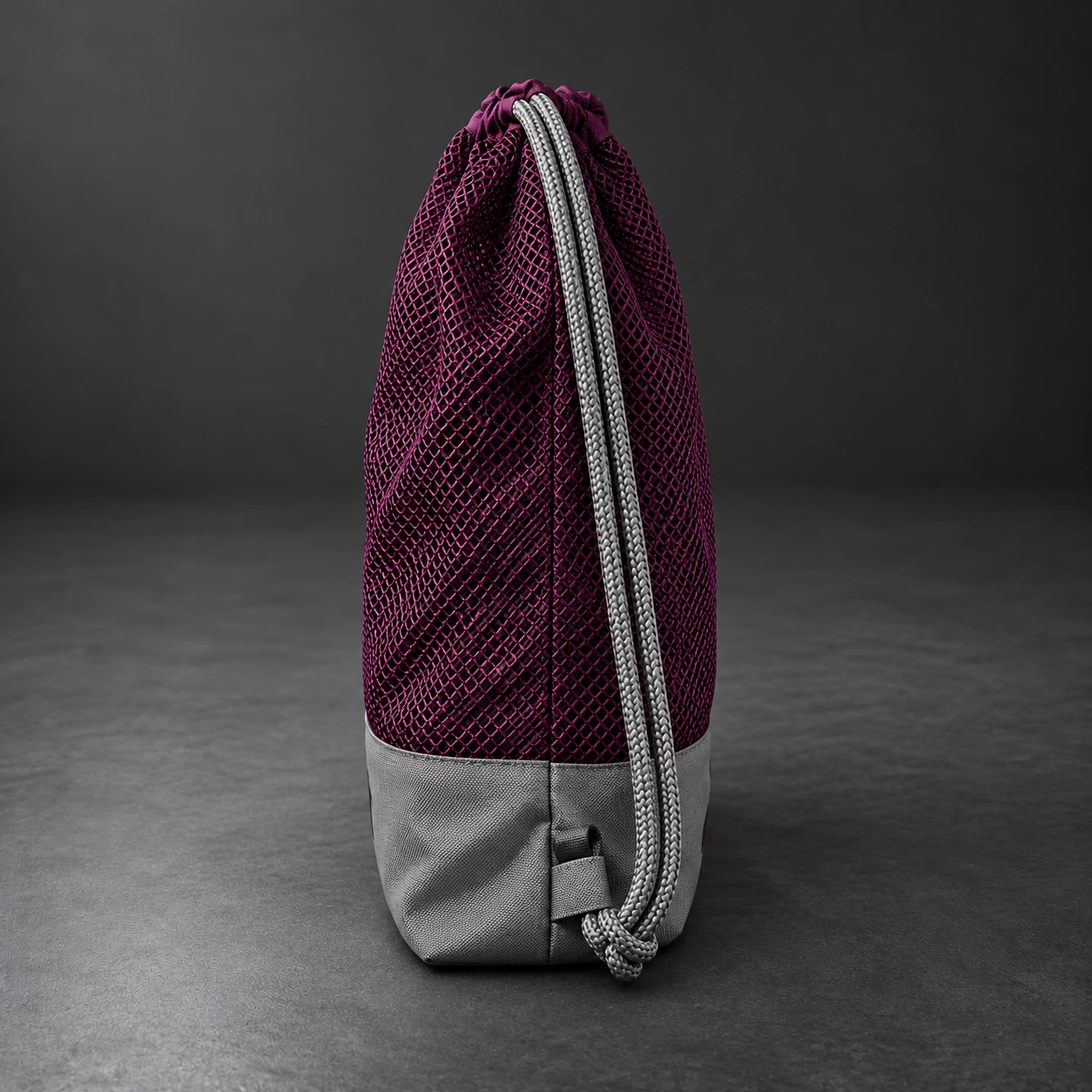 Mesh Gear Bag — Plum / Pewter — Opposite-side view (AI demo concept)