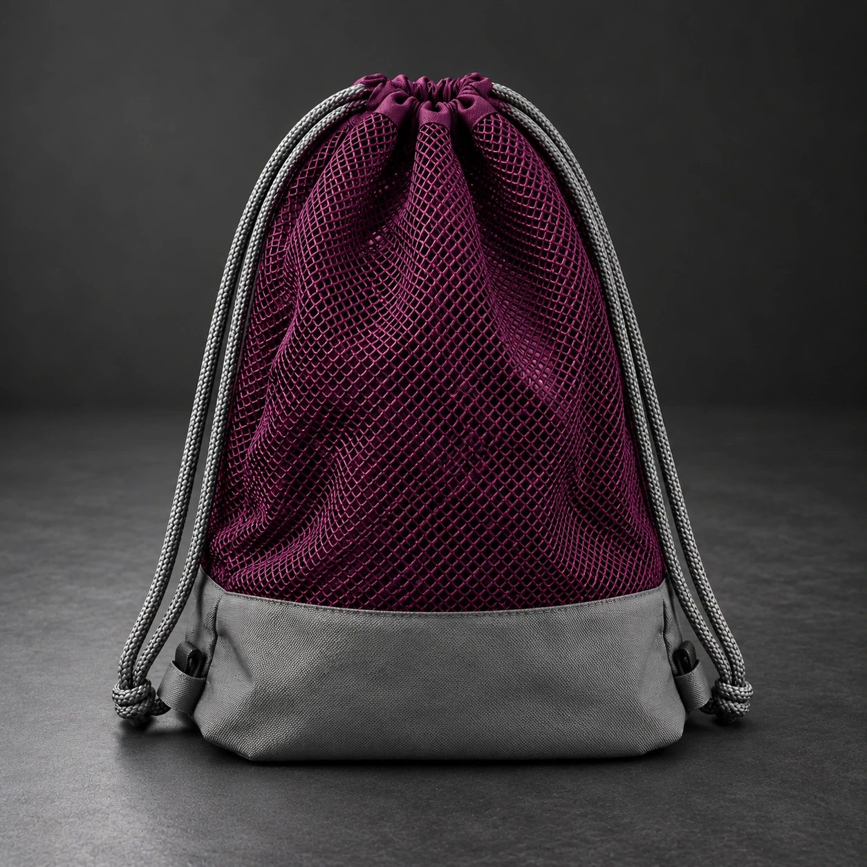 Mesh Gear Bag — Plum / Pewter — Rear view (AI demo concept)