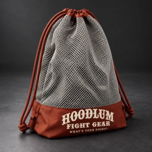 Mesh Gear Bag — Stone / Rust — Three-quarter view (AI demo concept)