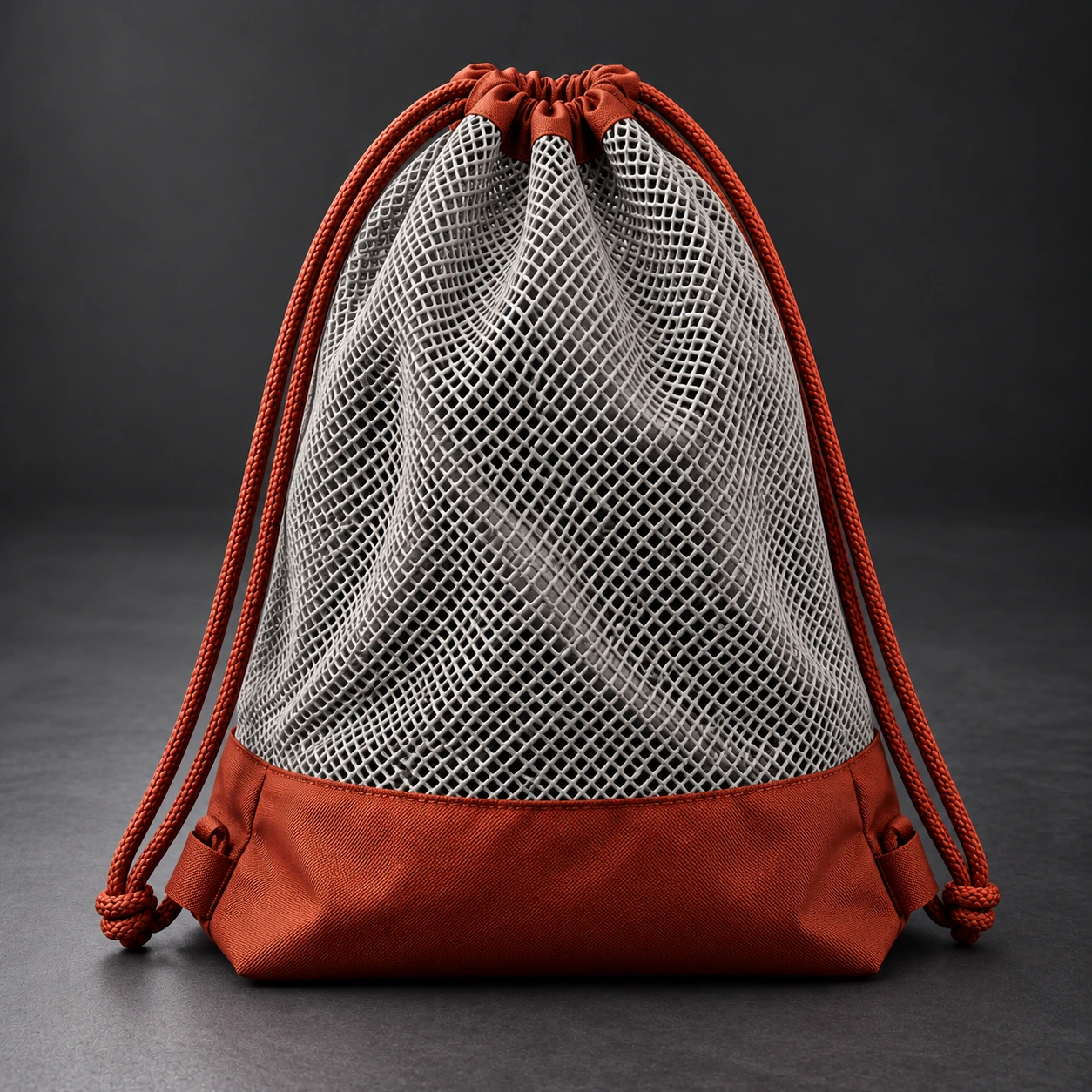 Mesh Gear Bag — Stone / Rust — Rear view (AI demo concept)