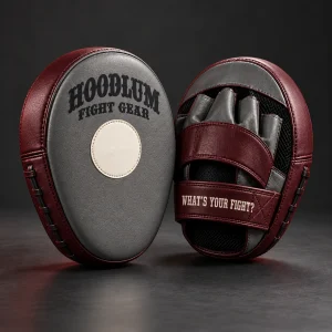 Micro Focus Mitts — Ash / Burgundy — Three-quarter view (AI demo concept)