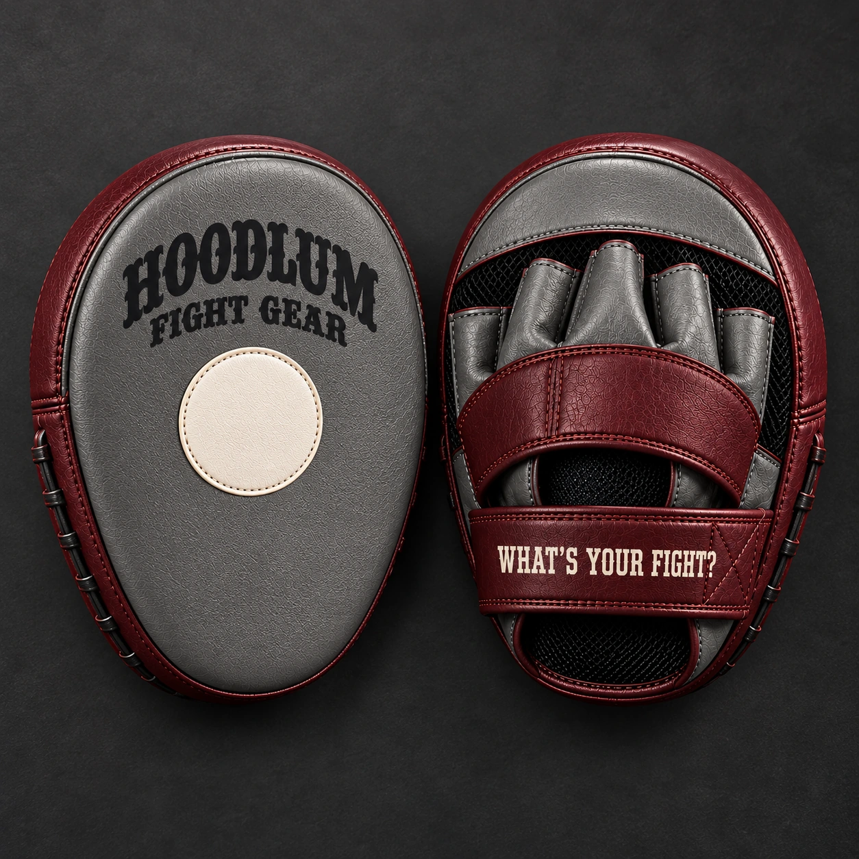 Micro Focus Mitts — Ash / Burgundy — Top view (AI demo concept)