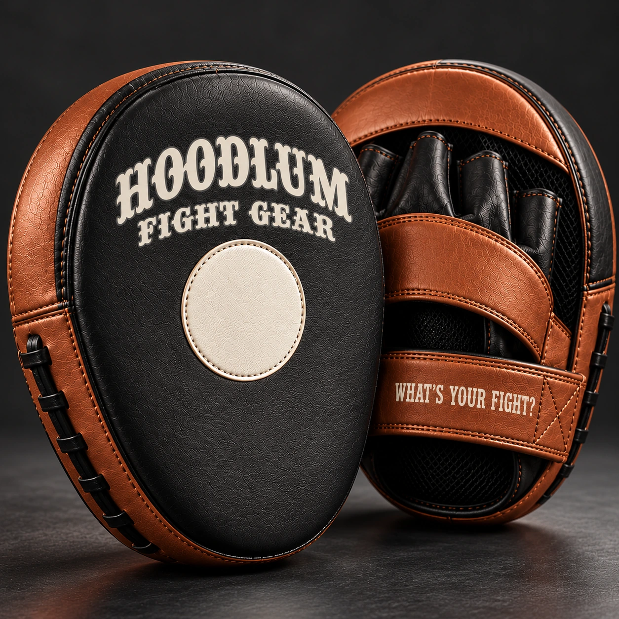 Micro Focus Mitts — Black / Copper — Branding detail (AI demo concept)