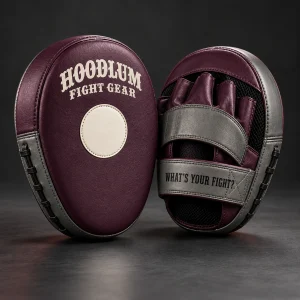 Micro Focus Mitts — Plum / Pewter — Three-quarter view (AI demo concept)