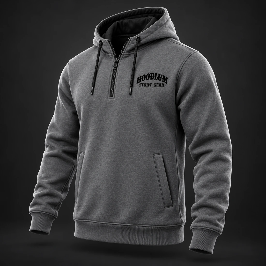 Movement Quarter-Zip Hoodie — Three-quarter view (AI demo concept)