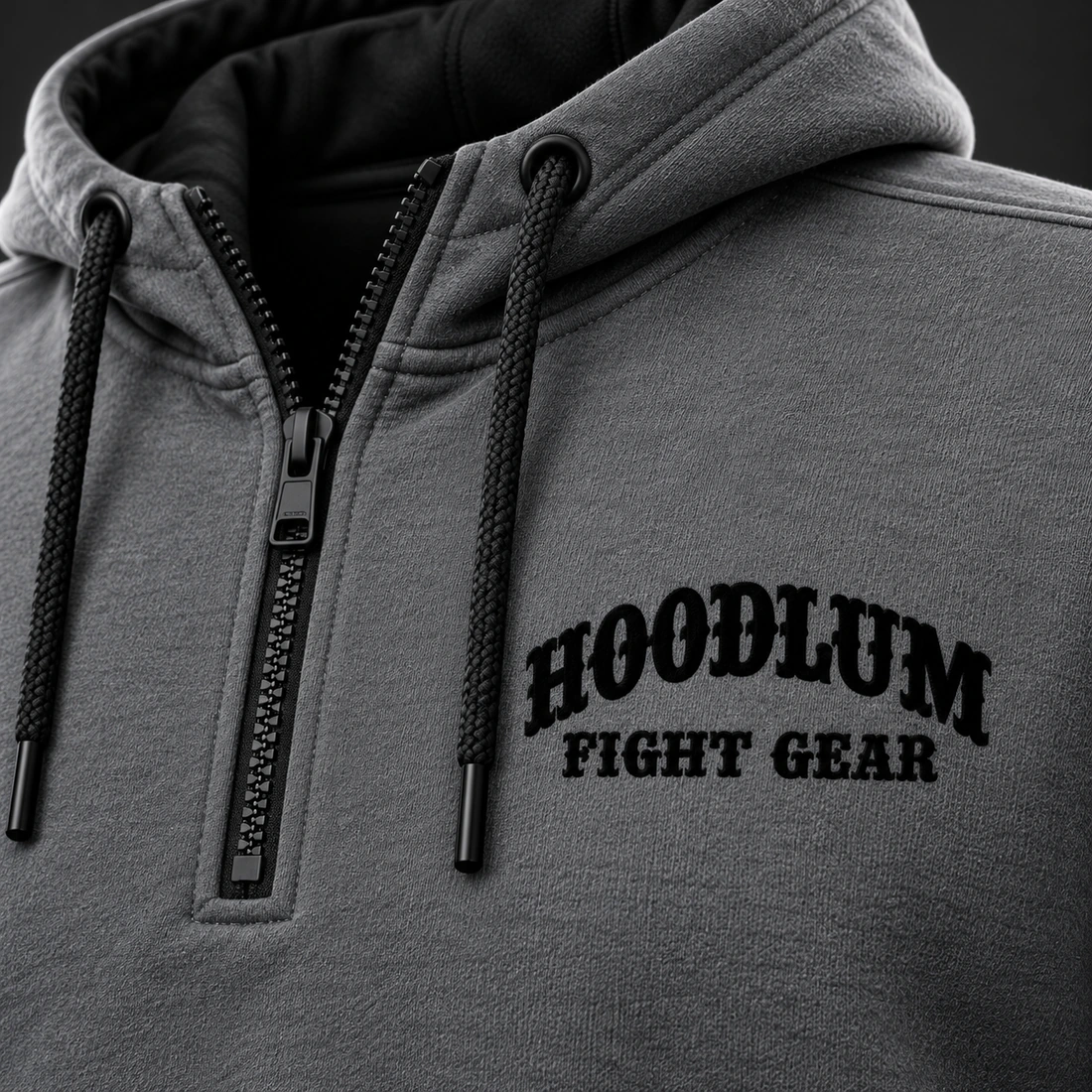 Movement Quarter-Zip Hoodie — Branding detail (AI demo concept)