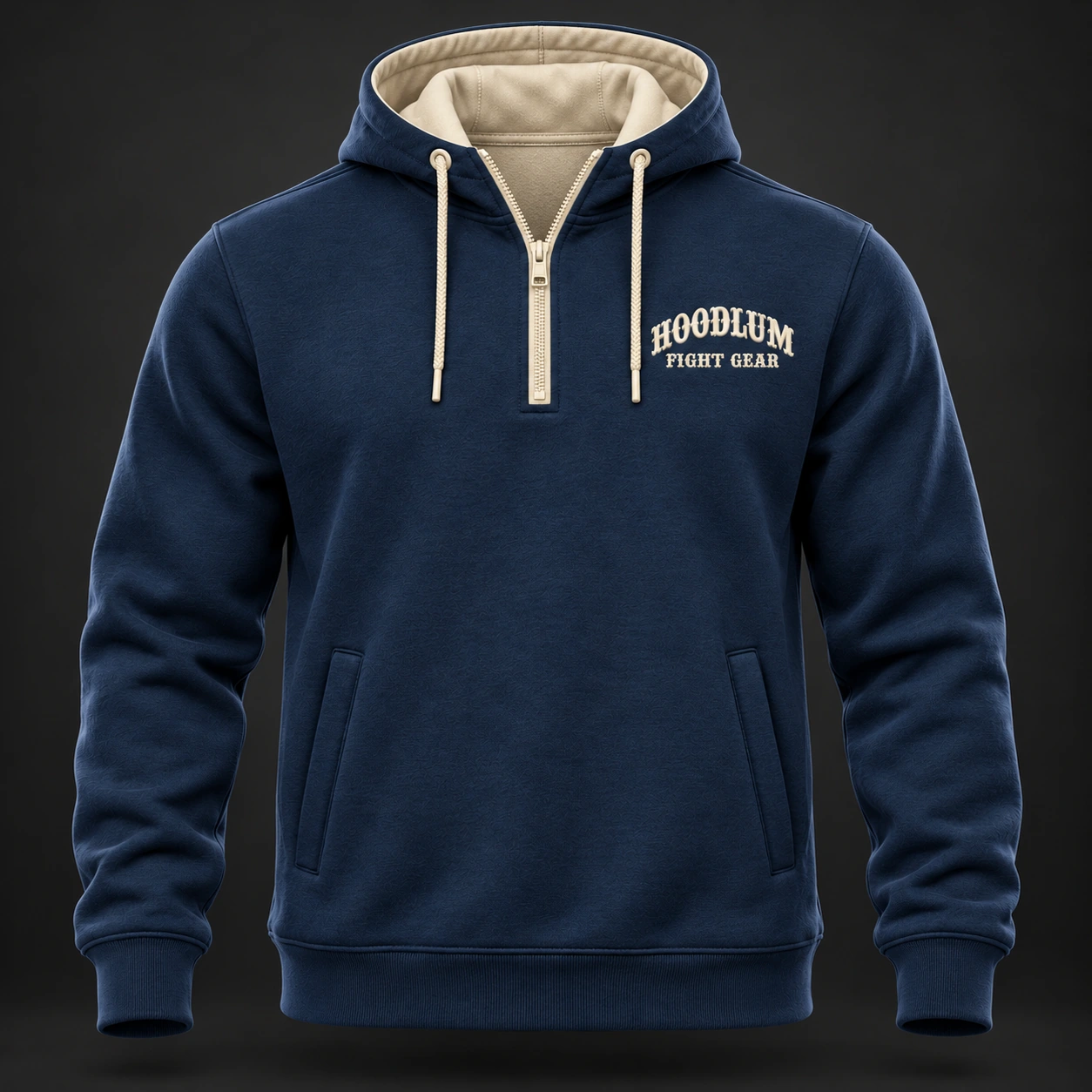 Movement Quarter-Zip Hoodie — Marine / Bone — Front view (AI demo concept)
